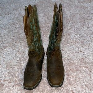 Justin Boots Brown and Teal Heeled Boots